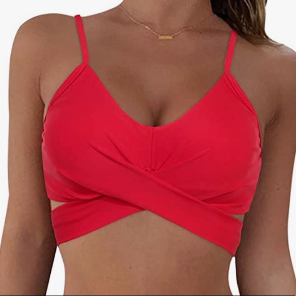 NWOT Red Wrap Bikini Top